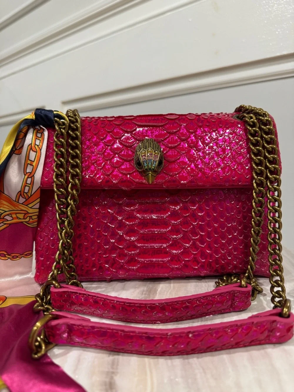 Kurt Geiger Bag Kensington Snake Embossed Sample Sale Pink Textured Crossbody - Picture 4 of 17